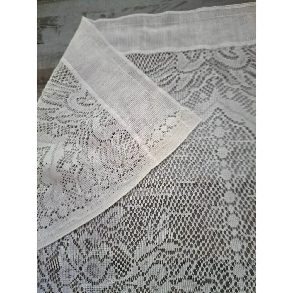 White Lace Swag Curtain Panel Floral Bows Cottage Country Farmhouse 58x35